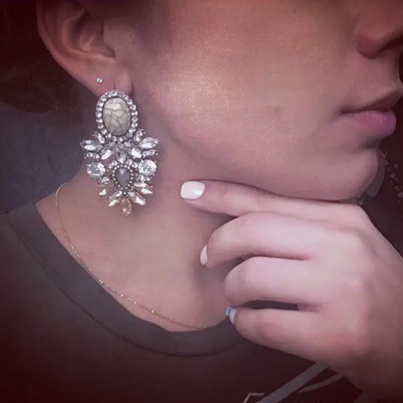 Vintage Turquoise and Crystal Statement Earrings - Picture 8 of 10